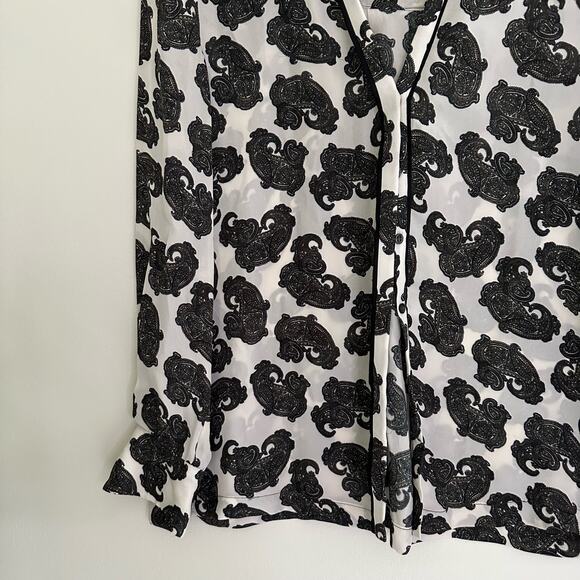 A.L.C Silk Paisley Print Button Up Blouse Black White - Picture 3 of 9